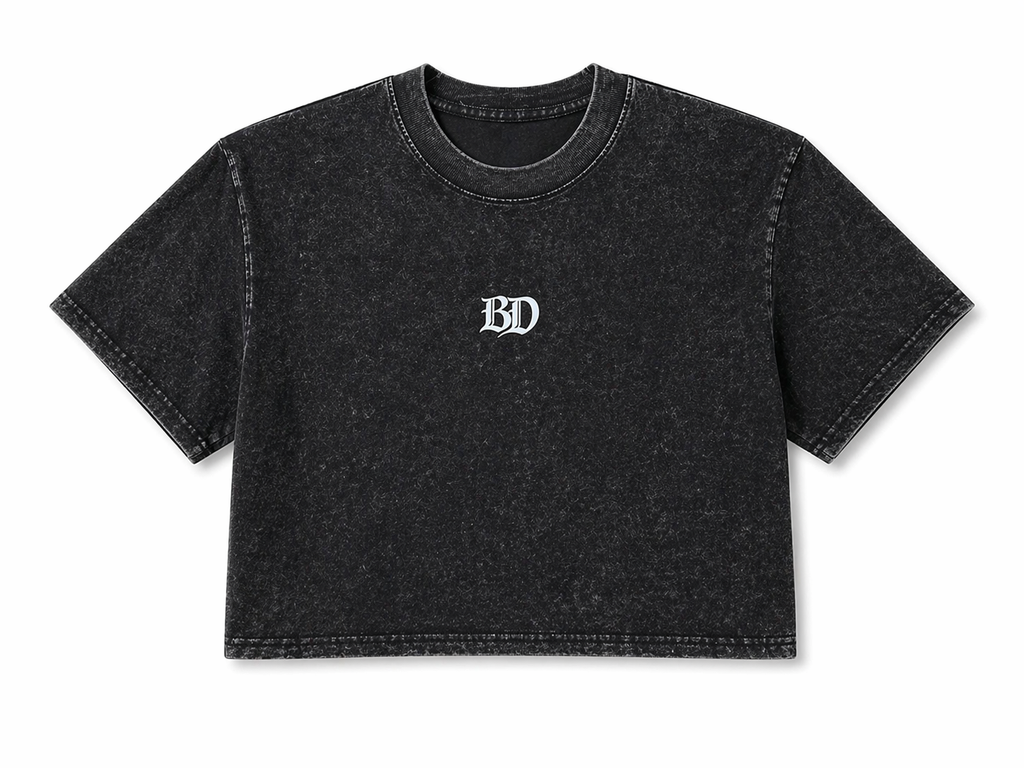 Ladies Acid Wash Crop - Black