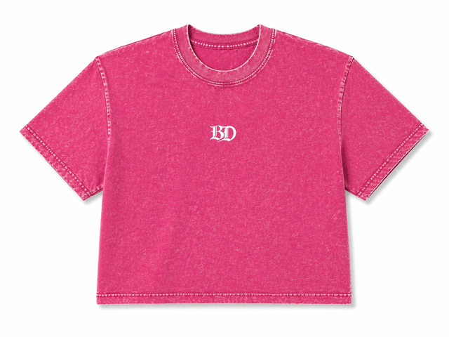 Ladies Acid Wash Crop - Pink